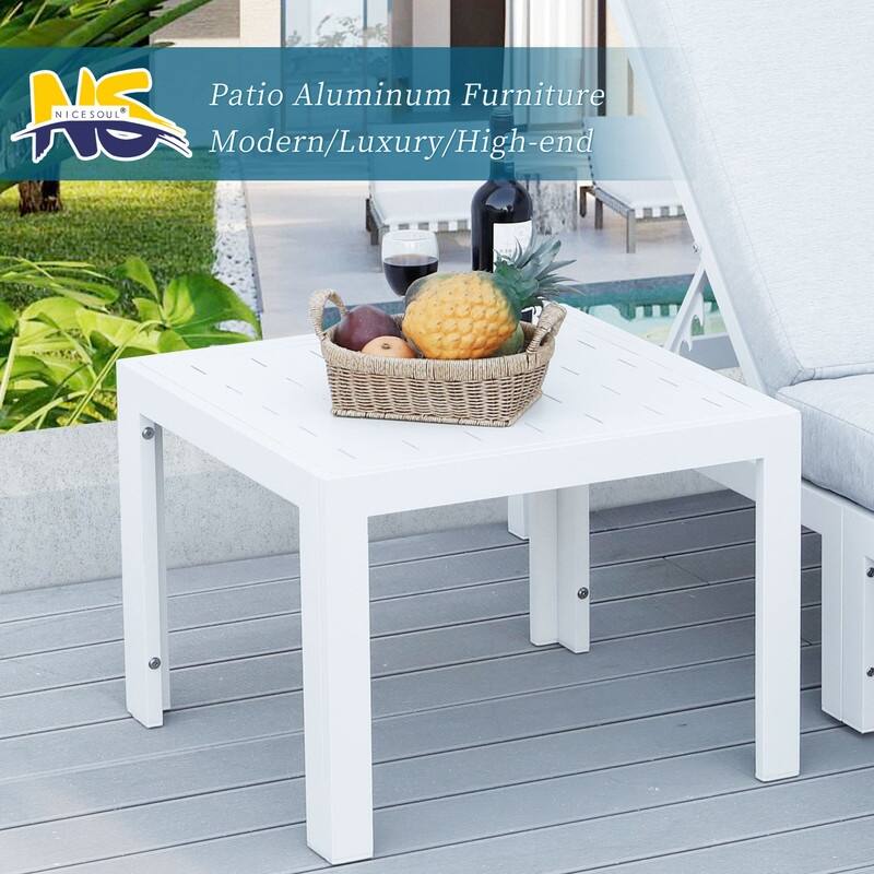 Aluminum Outdoor Coffee Table 23.6" L x 23.6" W x 17.7" H Modern Patio Table for Poolside or Garden