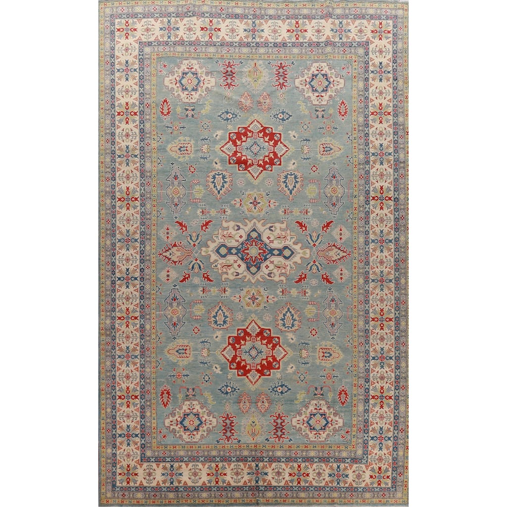Hand Knotted Oriental 100% Wool Carpet Traditional Geometric Navy Blue & Blues Kazak Area Rug - 16' 6'' X 9' 7''