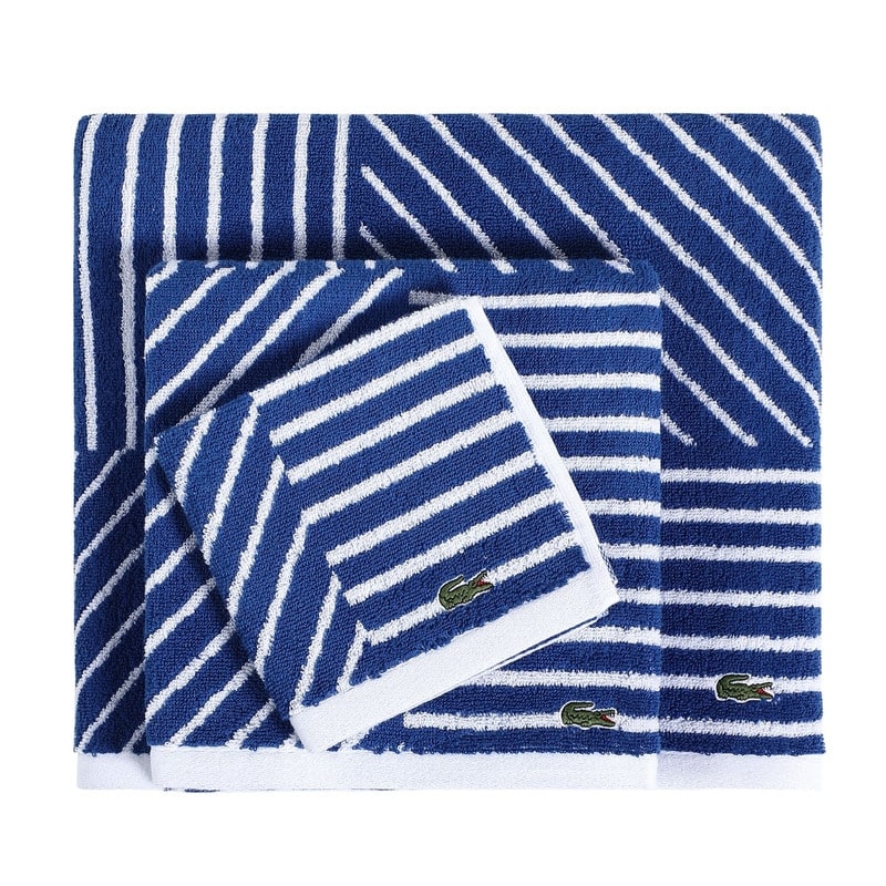 Lacoste Guethary Stripe 100% Cotton Bath Towel, Hand Towel, and Wash Cloth - Assorted Colors