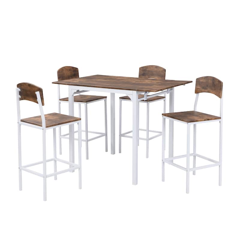 Farmhouse 5-piece Counter Height Dining Table Set with 4 Dining Chairs, Wood Desktop Extendable Dining Table Set for Kitchen