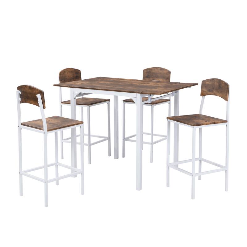 Rustic 5-Piece Counter Height Drop Leaf Dining Table Set with Space-Saving Design for Modern Farmhouse Kitchens