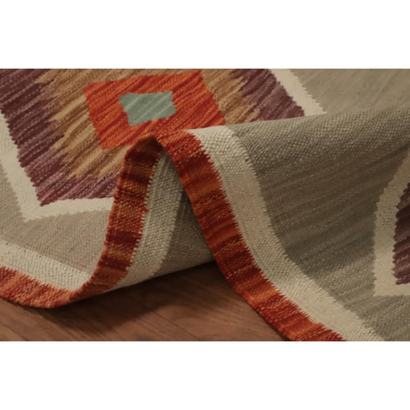 Hand Woven Oriental 100% Wool Carpet Southwestern Tribal Beige & Ivories Kilim Runner Rug - 5' 9'' X 2' 0''