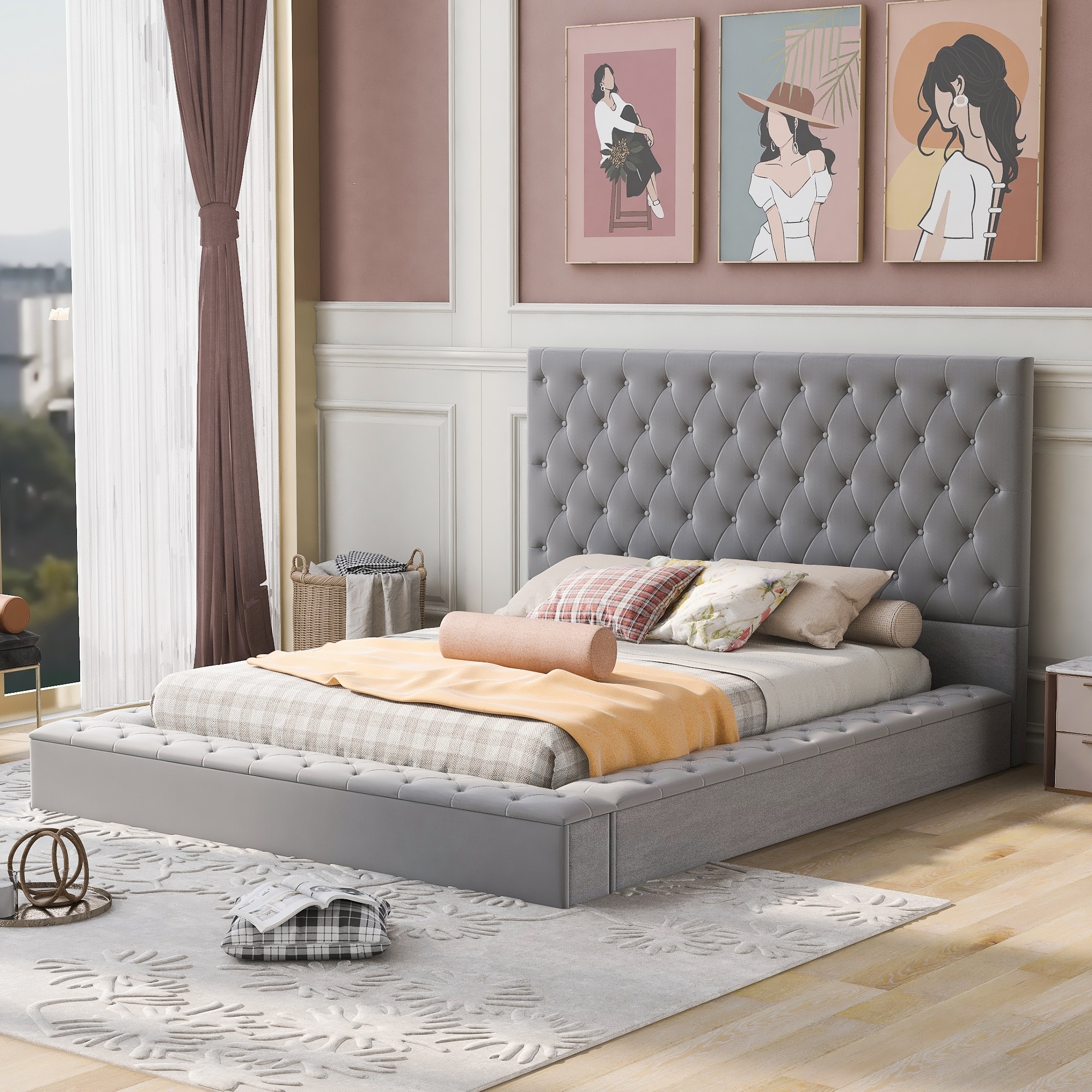 Linford tufted upholstered storage store platform bed queen