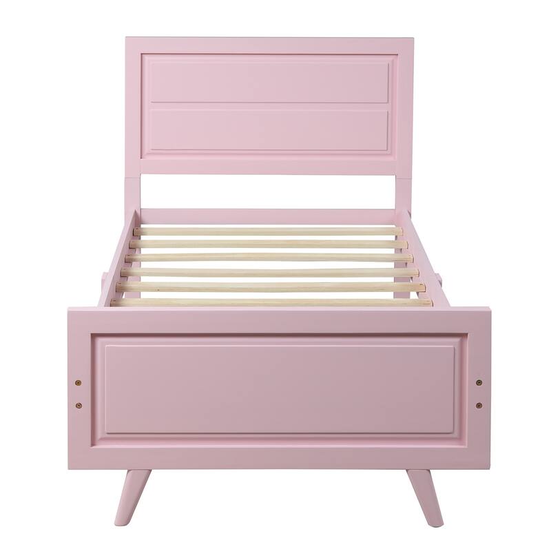 Stylish Twin Bed Frame with Wooden Slats and Headboard