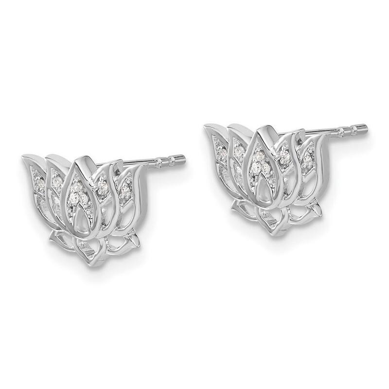 Curata 14k White Gold Diamond Lotus Flower Earrings - 8x12mm Wide