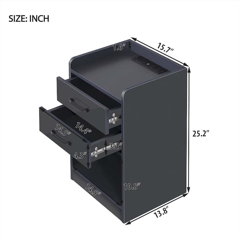 Nightstand with 2 Drawers and Cabinet,USB Charging Ports
