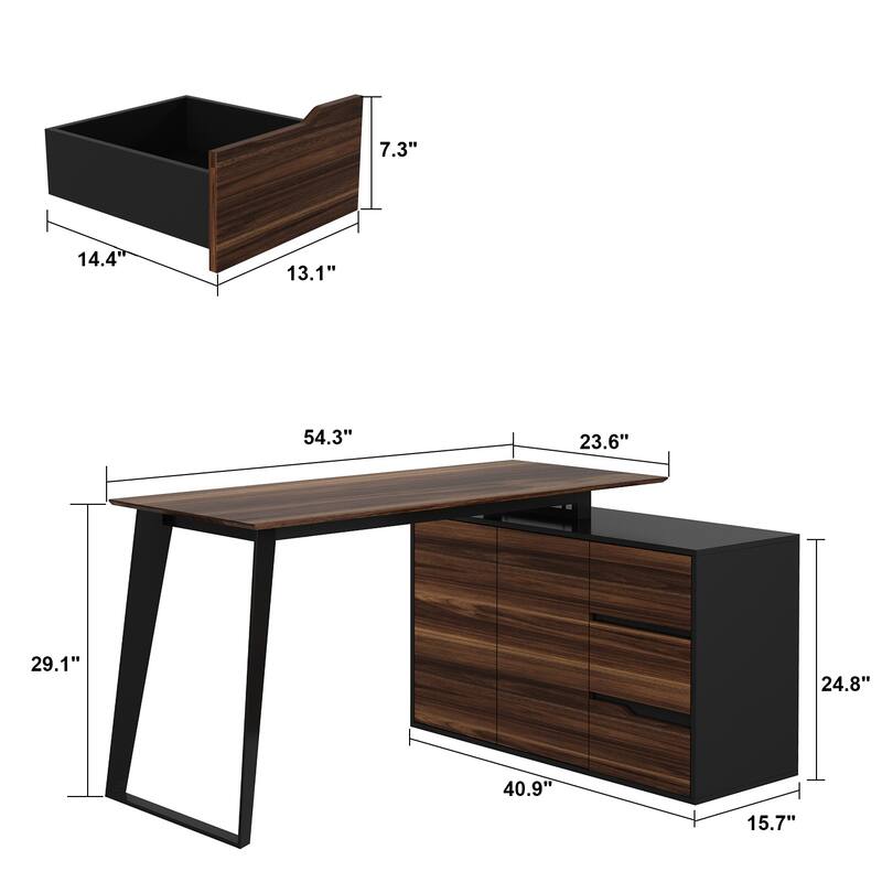 54.3" Home Office Computer Desk Corner Desk With Drawers and Cabinet