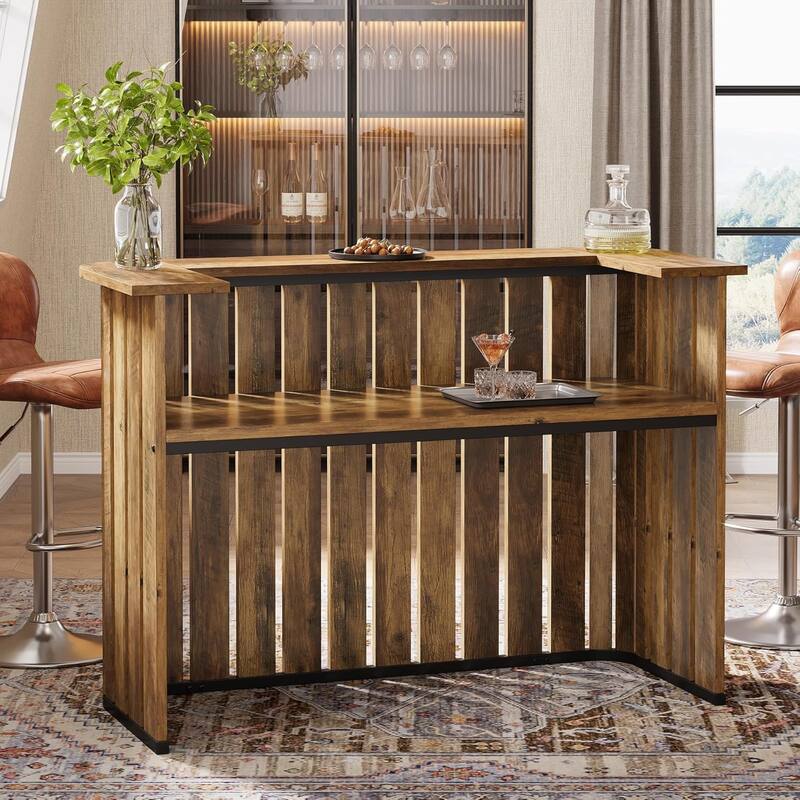 2 Tiers Wine Bar Cabinet Mini Bar Table, Farmhouse Liquor Home Bar Unit