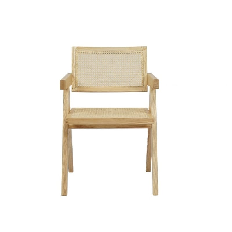 Natural Wood Open Back Dining Arm Chair