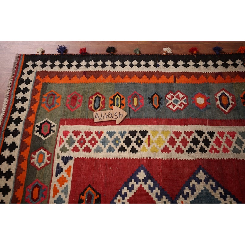 Kilim Qashqai Persian Vintage Rug Flatweave Tribal Wool Carpet - 5'2" X 9'10"