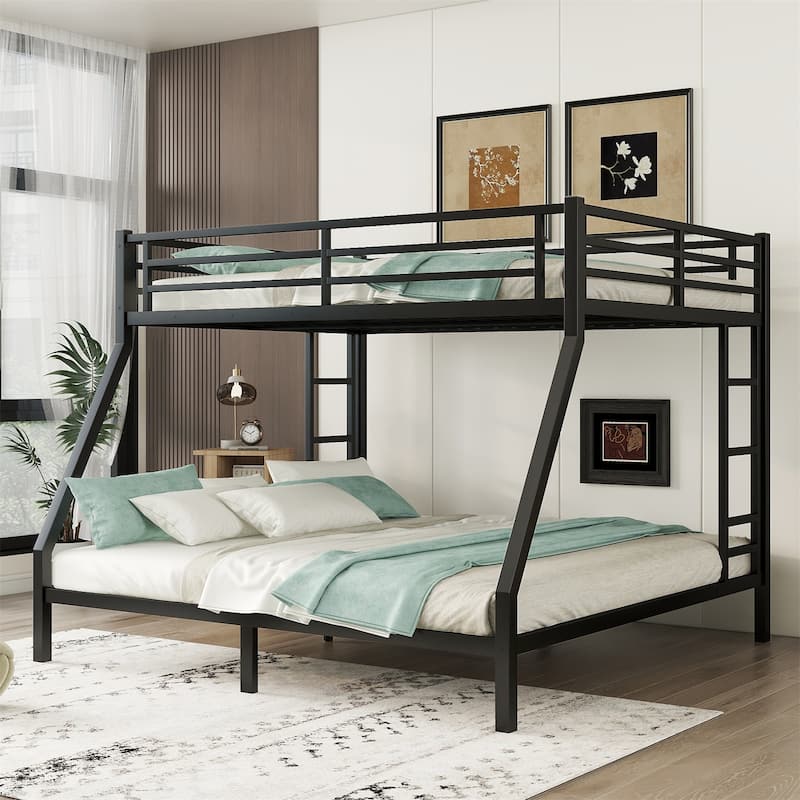 Metal Queen over King Bunk Bed, Space-Saving/Noise Reduced/No Box Spring Needed,Black