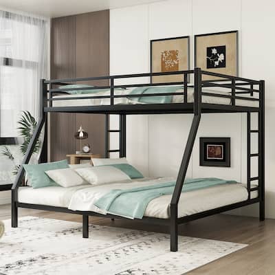 Metal Queen over King Bunk Bed, Space-Saving/Noise Reduced/No Box Spring Needed,Black