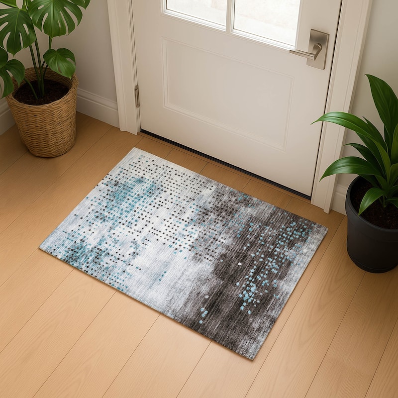 Premium Washable Super Soft Modern Contemporary Mayfield Rug - Teal - 1'8" x 2'6"