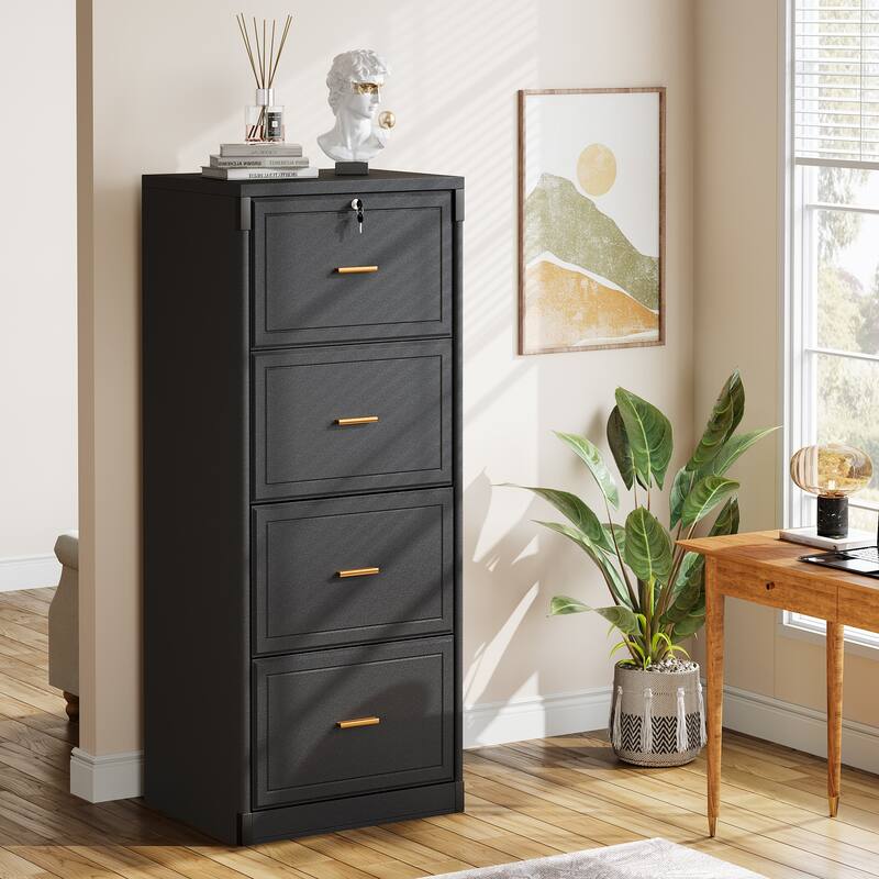 Vertical File Cabinet with 4 Drawers, Lockable Filling Cabinet with Key for Home Office
