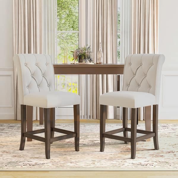 slide 2 of 20, Furniture of America Sheila Chenille Counter Height Chair (Set of 2) Beige/Rustic Oak
