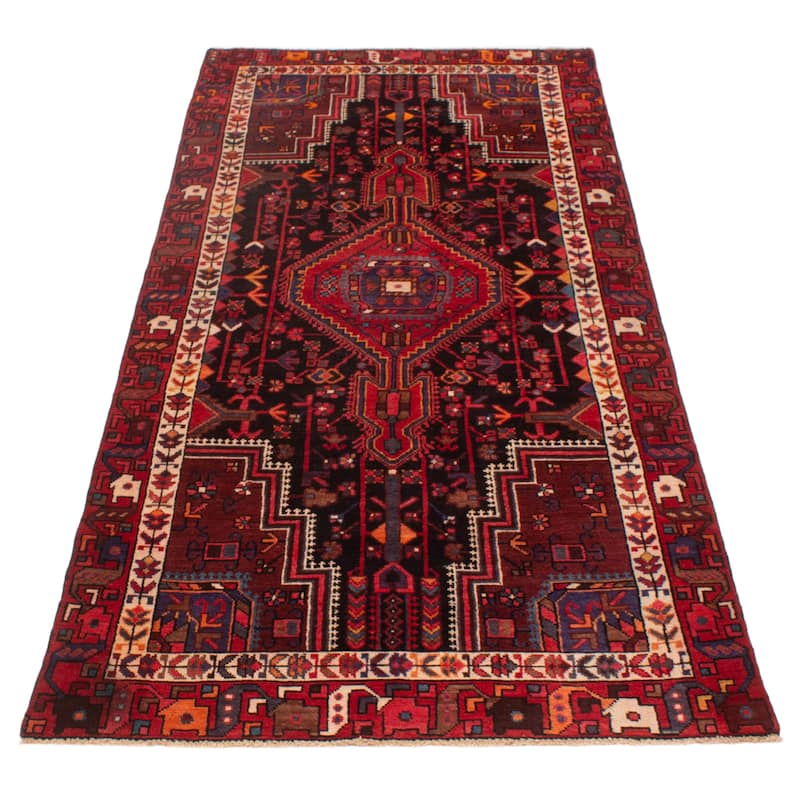 ECARPETGALLERY Hand-knotted Andelz Black, Red Wool Rug - 4'4 x 9'9