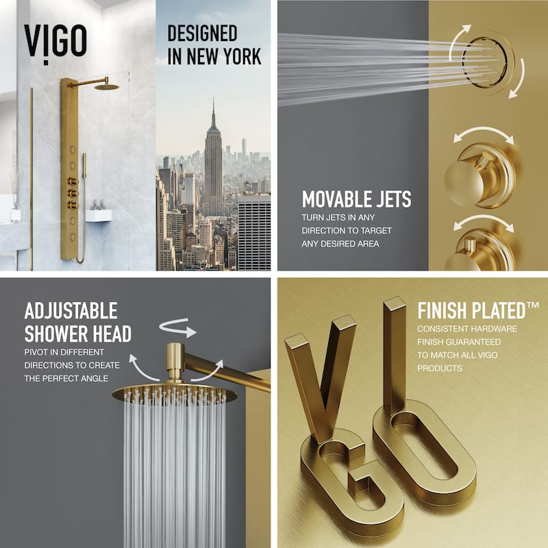 VIGO Ellington 59" H x 6" W 4-Jet Shower Panel with Round Shower Head