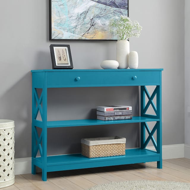Copper Grove Cranesbill 1-Drawer Console Table - Teal Blue