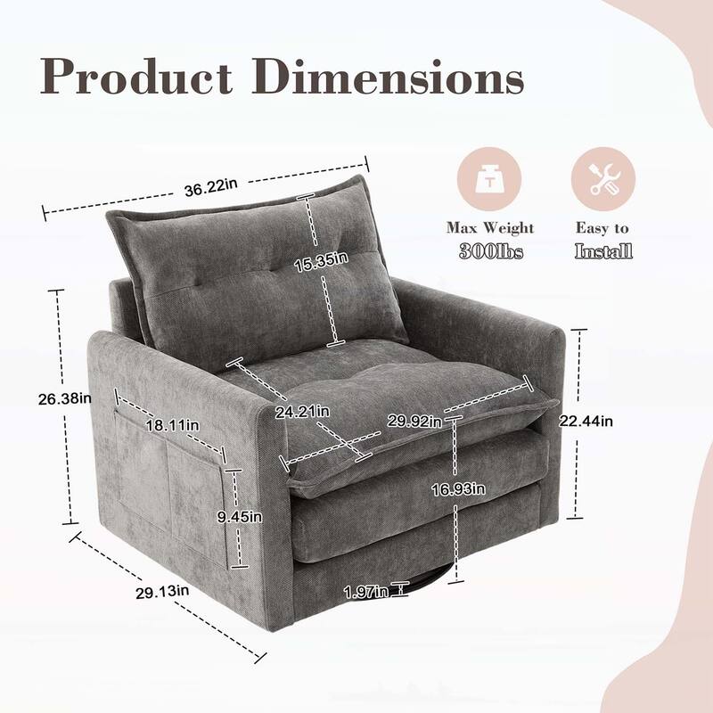 Modern Swivel Barrel Chair with Thick Padding,Metal Base,for Living Room and Bedroom