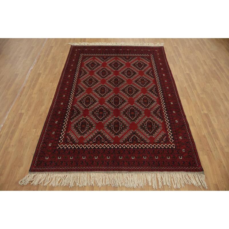 Hand Knotted Oriental 100% Wool Carpet Traditional Geometric Red Balouch Area Rug - 9' 7'' X 6' 6''