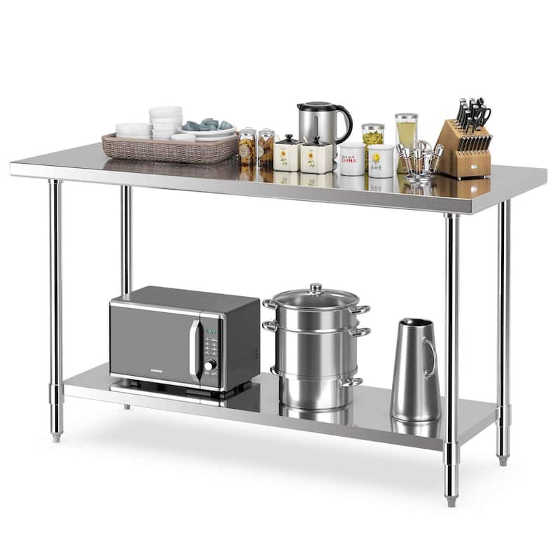 Gymax 24 x 60 Inches Stainless Steel Work Table Kitchen Prep & Work - Silver