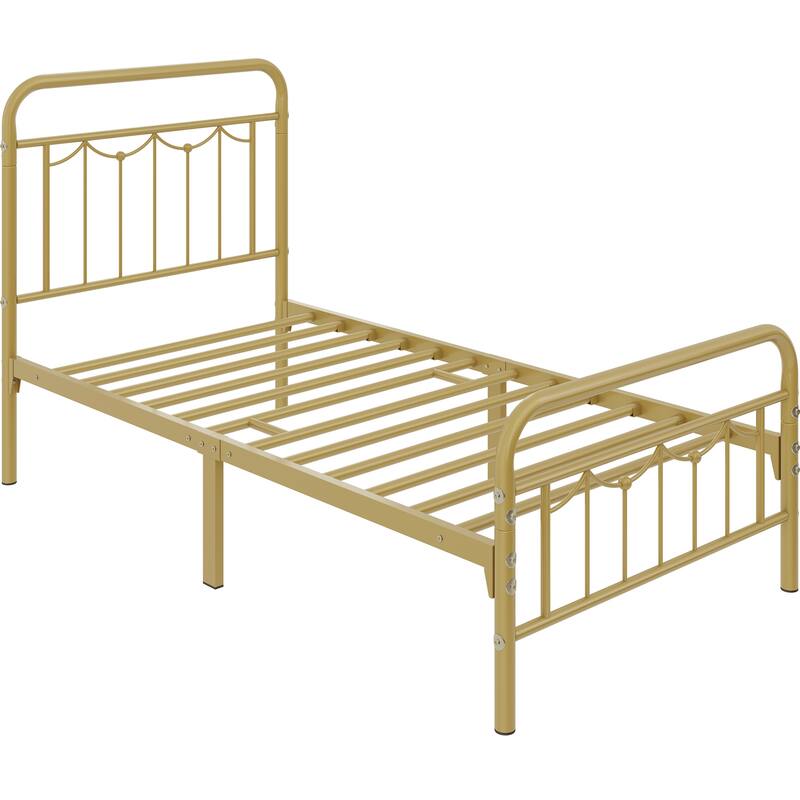 Yaheetech Metal Platform Bed Frame with Vintage Headboard and Footboard Metal Bed Base