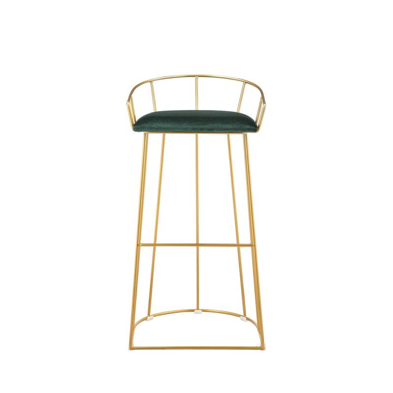 Cato 31 Inch Barstool Chair, Foam, Green Velvet, Gold Steel Open Frame