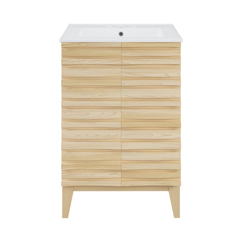 Cascade 24 In. Natural Oak Bathroom Vanity With White, 3-Hole Ceramic Sink Top