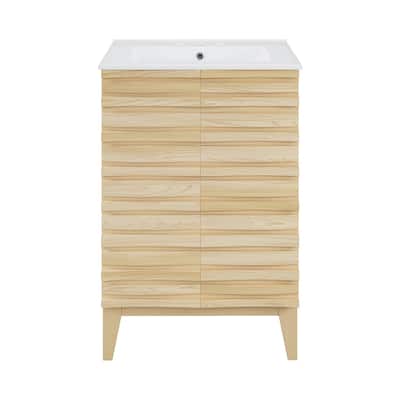 Cascade 24 In. Natural Oak Bathroom Vanity With White, 3-Hole Ceramic Sink Top
