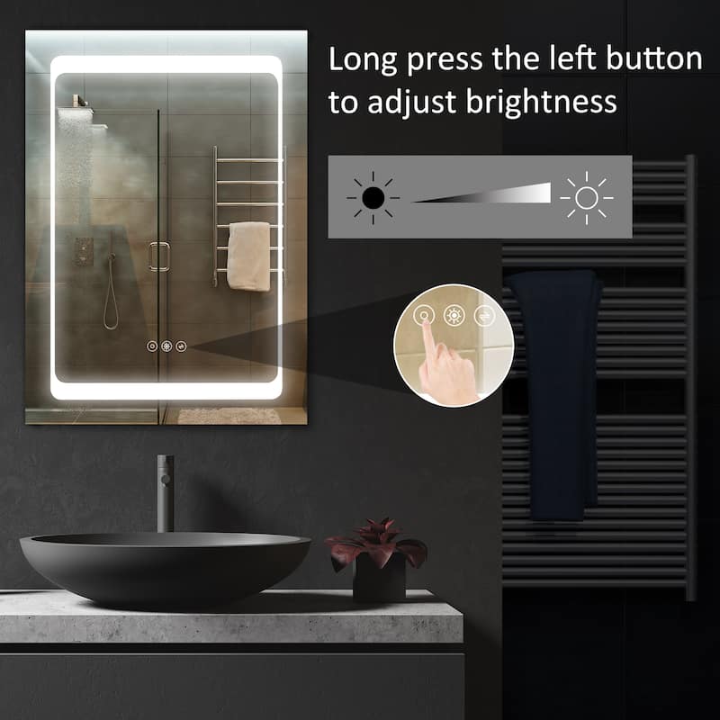 Silver LED Bathroom Mirror Cabinet with Touch Control Three Shelves and Wall Mounted Design - 19.75" W x 5" D x 27.5" H