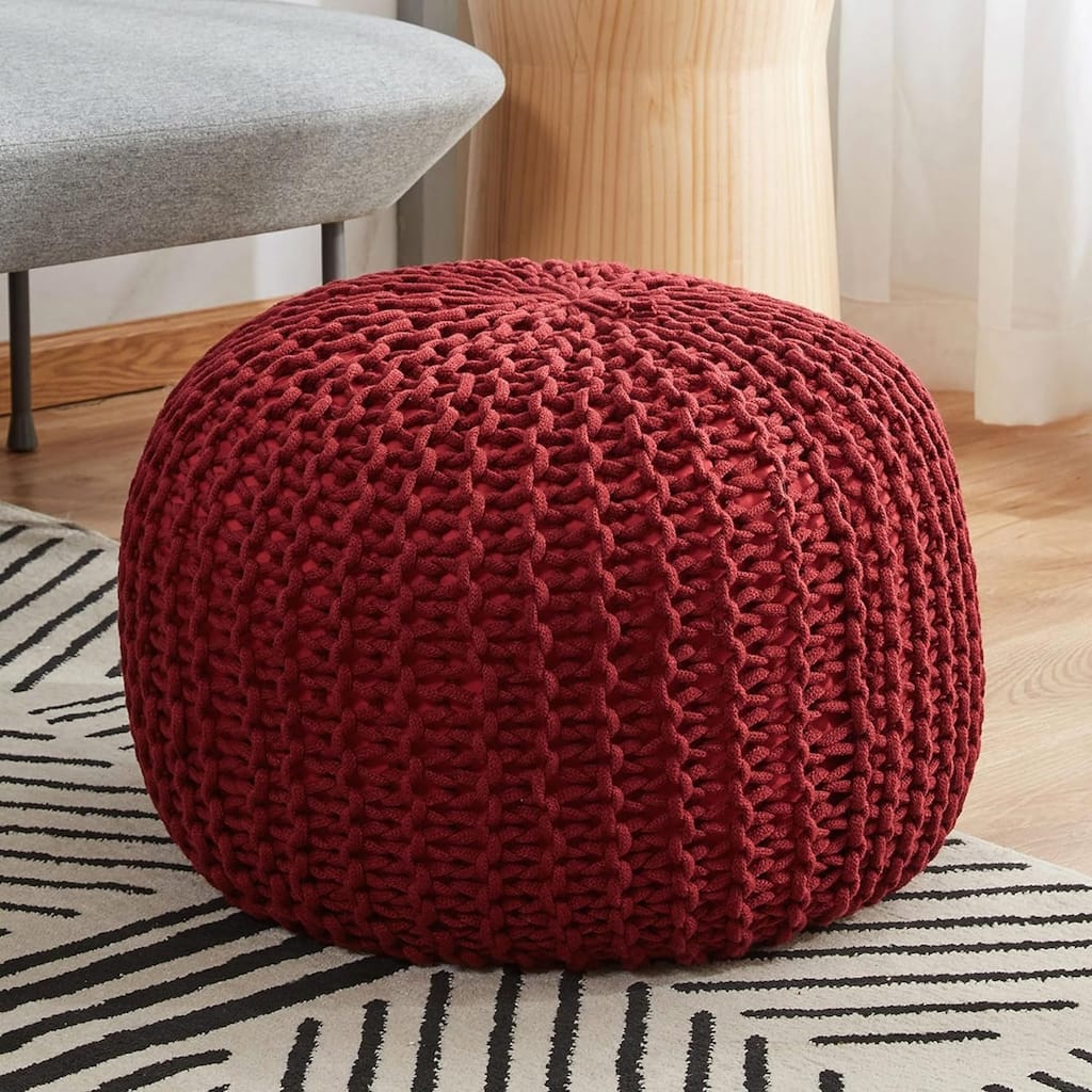 Cheer Collection Decorative 18-inch Chunky Hand-knit Pouf Ottoman