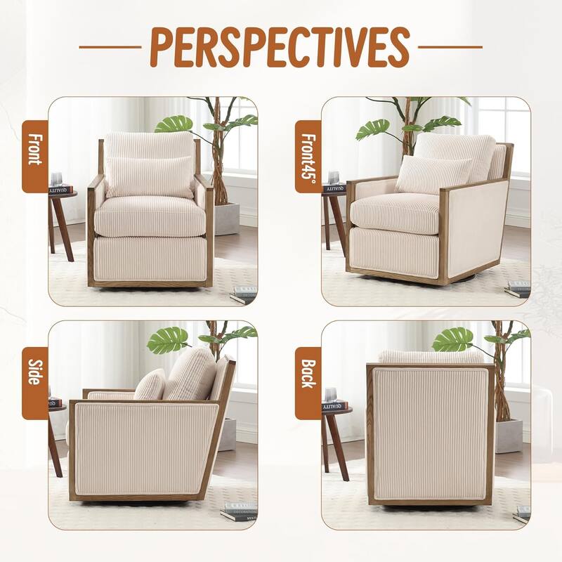 Roomfitters Corduroy Swivel Barrel Accent Chair, 360 Lounge Club Chair for Living Room, Bedroom or Office