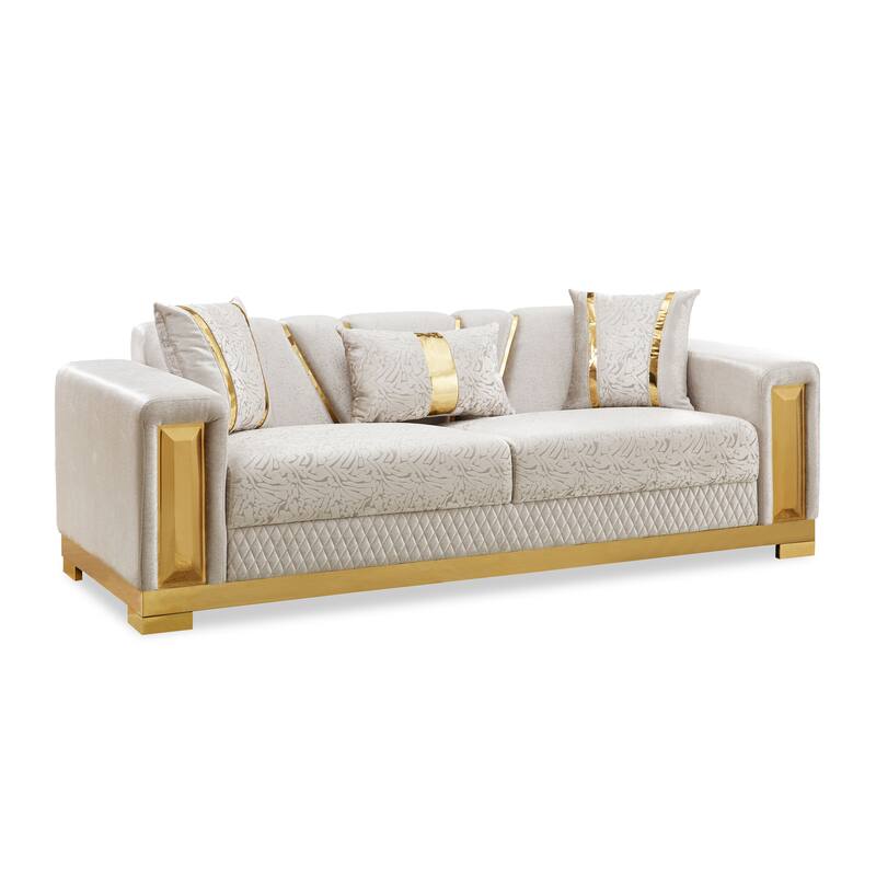 Furniture of America Maxine Glam 2-Piece Solid Wood Sofa Set with Accent Pillows