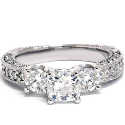 2.20Ct Cushion Diamond Three Stone Engagement Ring White Gold Lab Grown