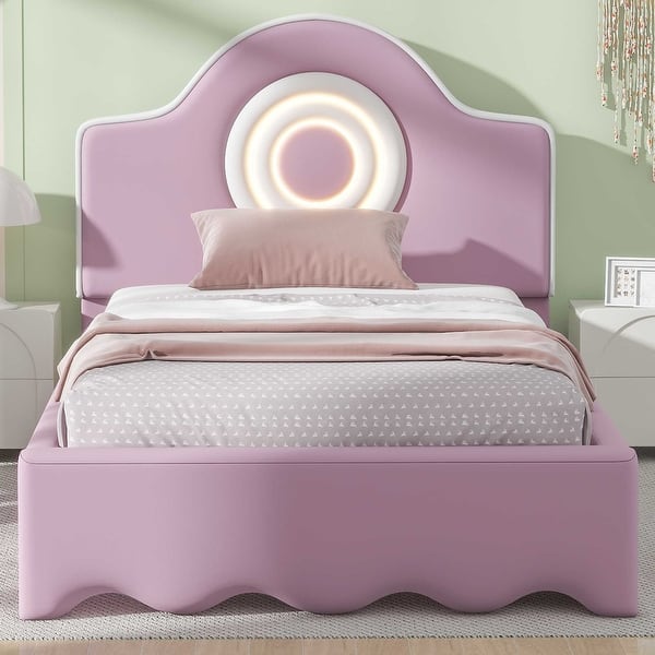 slide 2 of 30, Pink Twin Bed with LED Headboard and Wave Design Pink - Twin