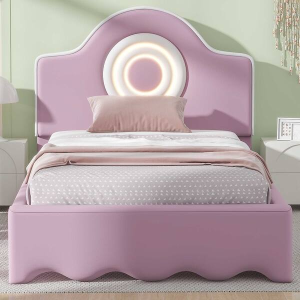 slide 2 of 30, Twin Upholstered Platform Bed with LED Headboard and Pink Velvet Finish Pink - Twin