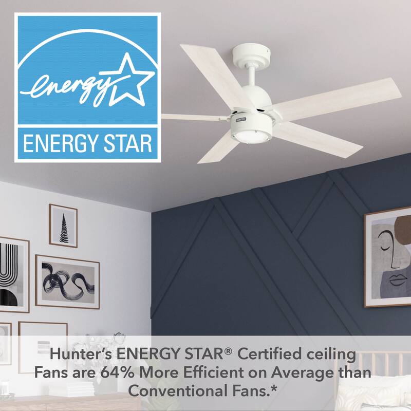 Hunter 52" Erling ENERGY STAR Ceiling Fan with LED Light Kit and Handheld Remote - Contemporary, Transitional, Modern Farmhouse