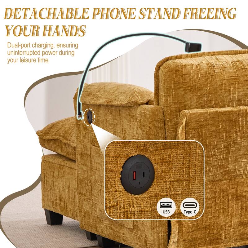 HOMEFUN Chenille Upholstered L-shaped Phone Holder Modular Sectional Sleeper Sofa with Movable Storage Ottoman