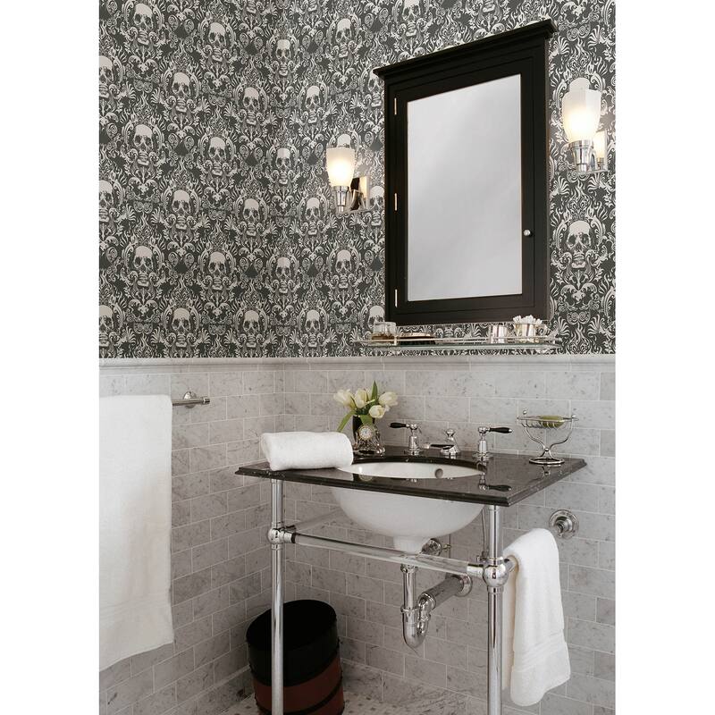 NuWallpaper Skulls Grey Fieri Novelty Peel & Stick Wallpaper