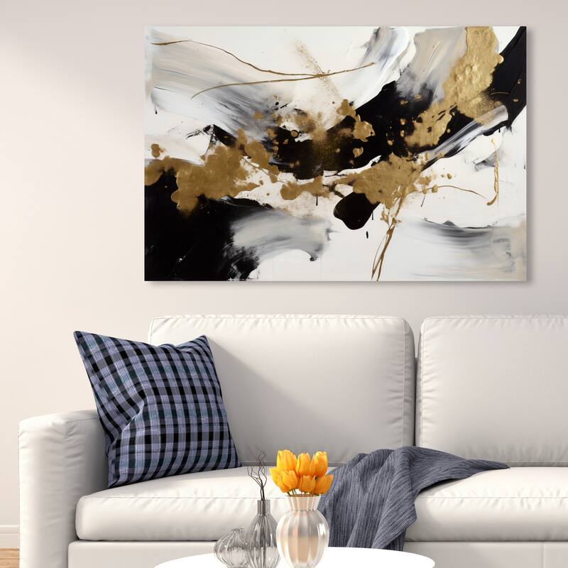 Wynwood Studio Abstract Spilled Gold Liquid Gold and Modern & Contemporary Wall Art Canvas Print - 30 x 45