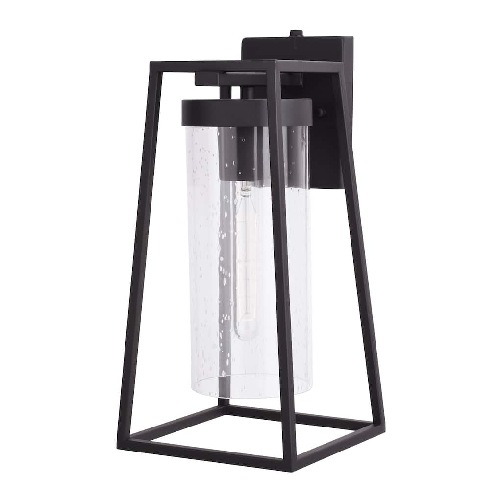 VAXCEL Nash 1-Light Black Dusk to Dawn Sensor Outdoor Wall Sconce, Durable Steel, Clear Seeded Glass Shade, LED Compatible
