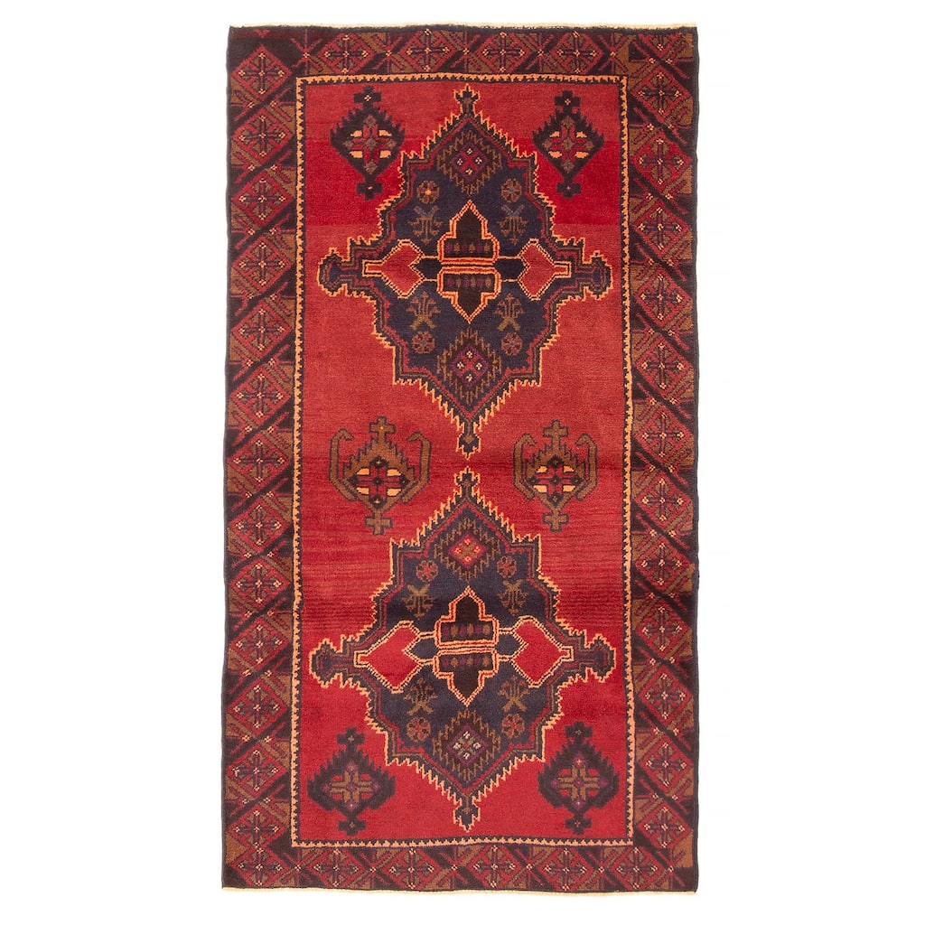 ECARPETGALLERY Hand-knotted Baluch Red Wool Rug - 3'4 x 6'0
