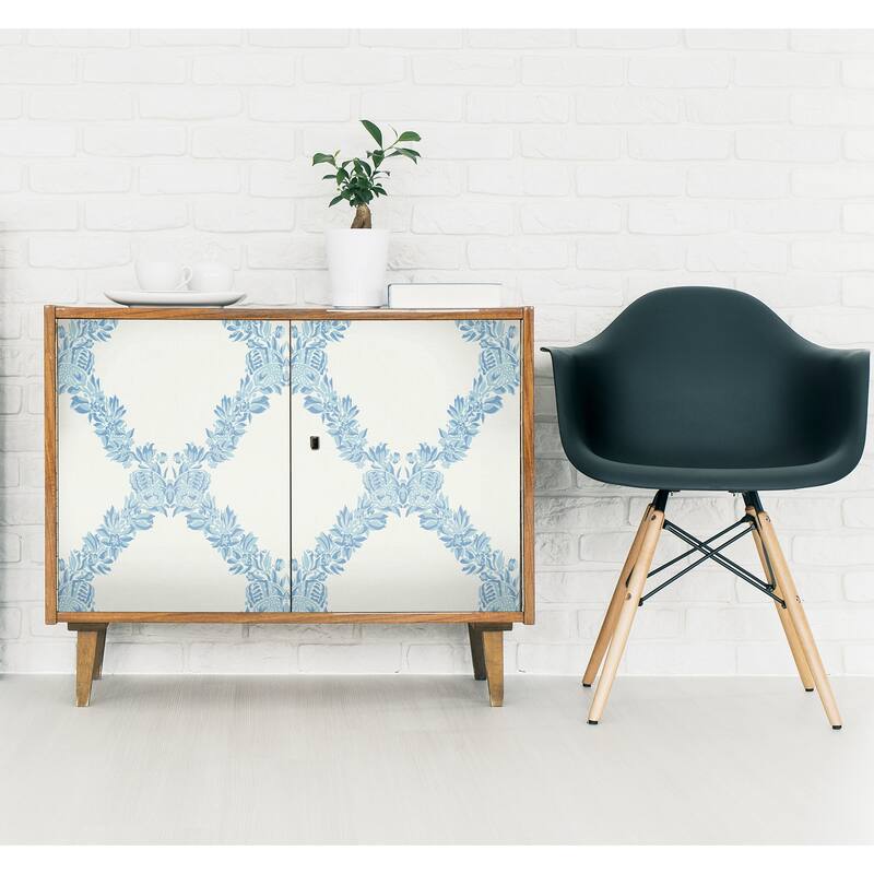 Scalamandre Sky Blue Wreath Peel & Stick Wallpaper