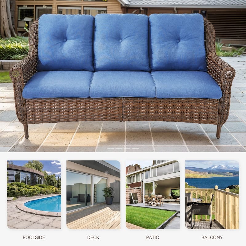 Gymojoy Premium Outdoor 3-Seat Wicker Sofa with Comfortable Cushions
