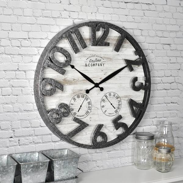 Shop Firstime Co Shiplap Farmhouse Outdoor Wall Clock American Crafted Light Gray Plastic 18 X 2 5 X 18 In 18 X 2 5 X 18 In Overstock 29196831