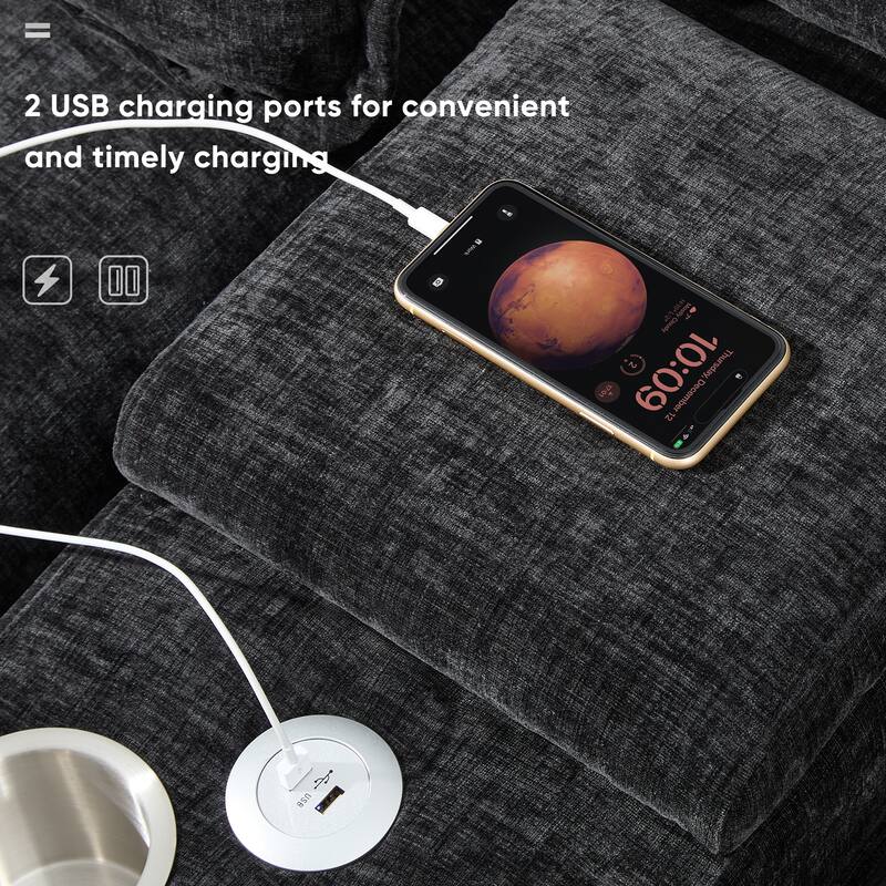 123" Chenille U-Shaped Sectional Sofa with Console & USB Charger
