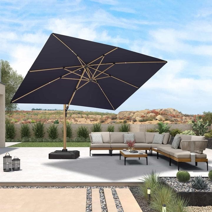 PURPLE LEAF Wood Grain Premium Patio Cantilever Umbrella