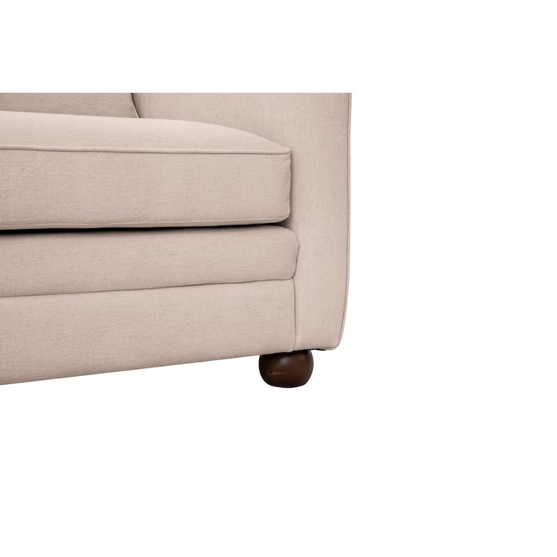 NADAAL STUDIOS Caelanor Sofa, Curved Back with Wide Lumbar Cushions and Wooden Bun Feet, Oat