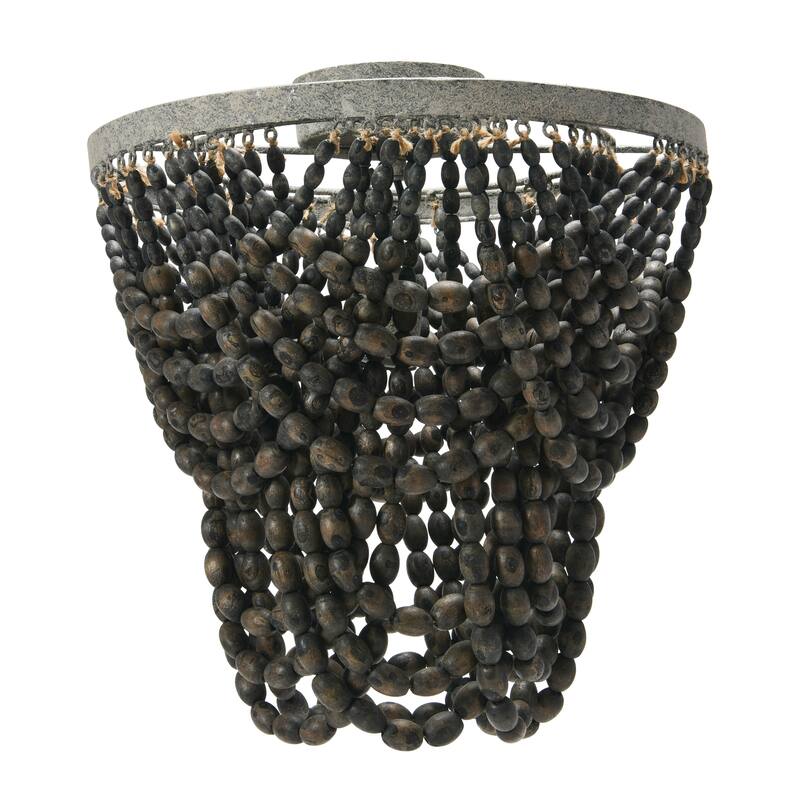 2-Tier Draped Wood Bead Semi-Flush Mount Ceiling Light