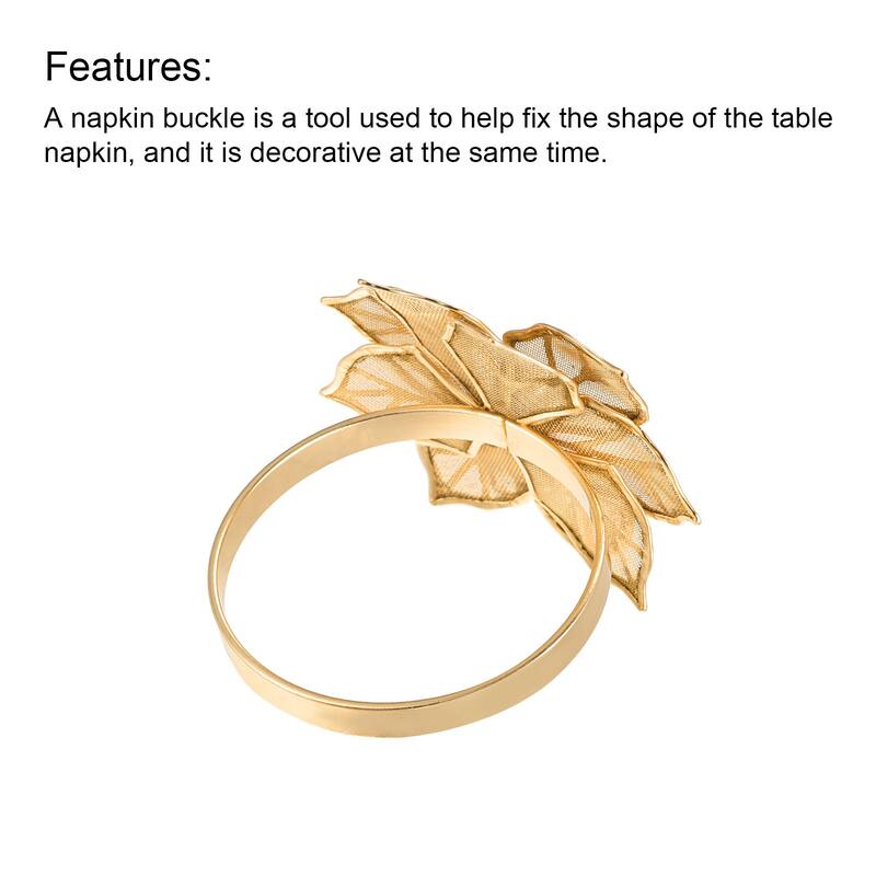 Metal Napkin Rings, 8pcs Alloy Hollow Out Flower Napkin Ring Holder, Gold Tone - 38mm